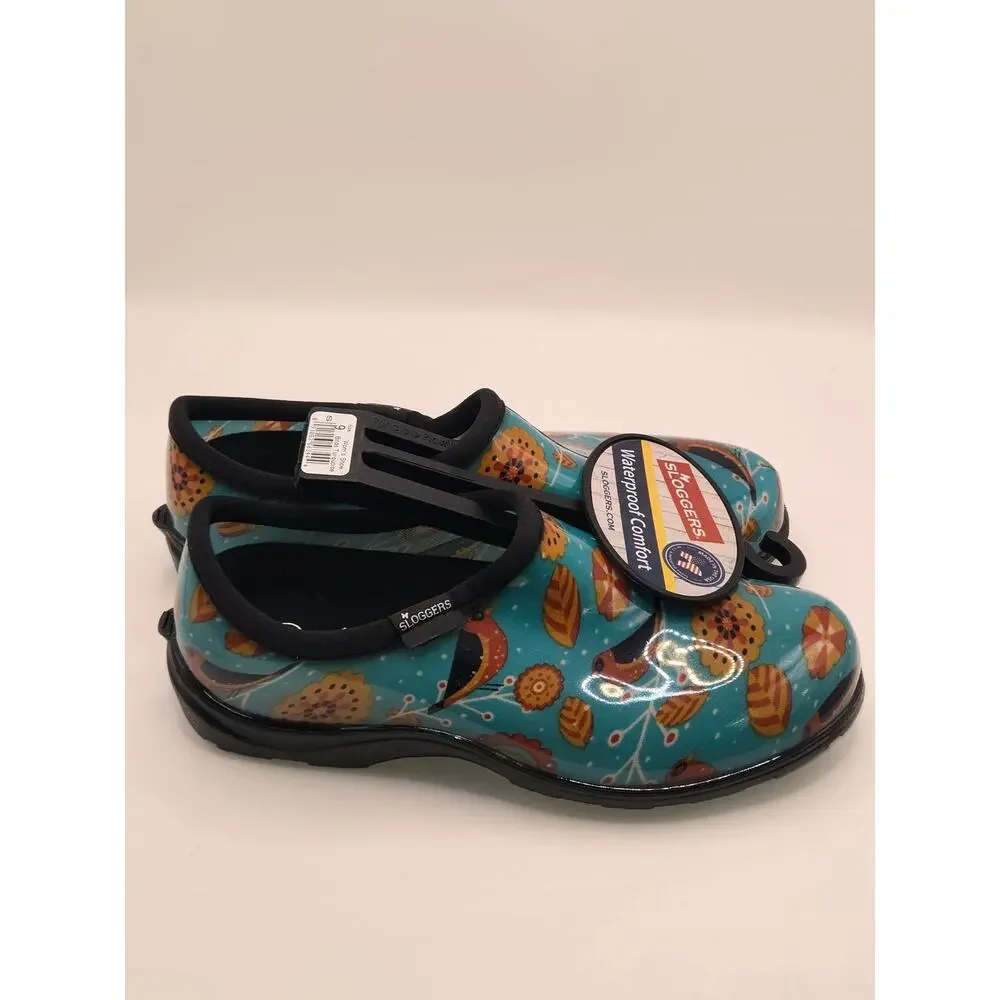 Sloggers Women's Waterproof Garden Rain Clogs Birds Turquoise Size 9 New